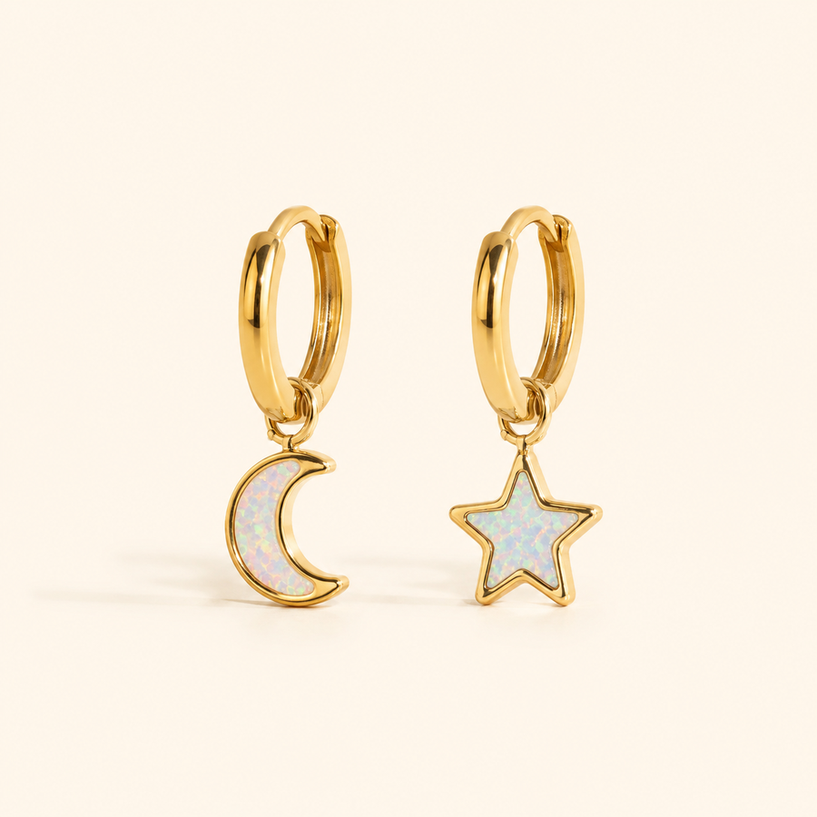 Moon & Star Charm Hoops