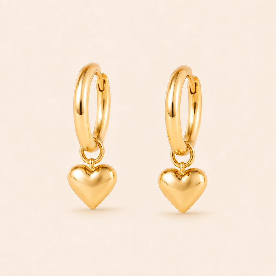 Mini Gold Heart Charm Hoops
