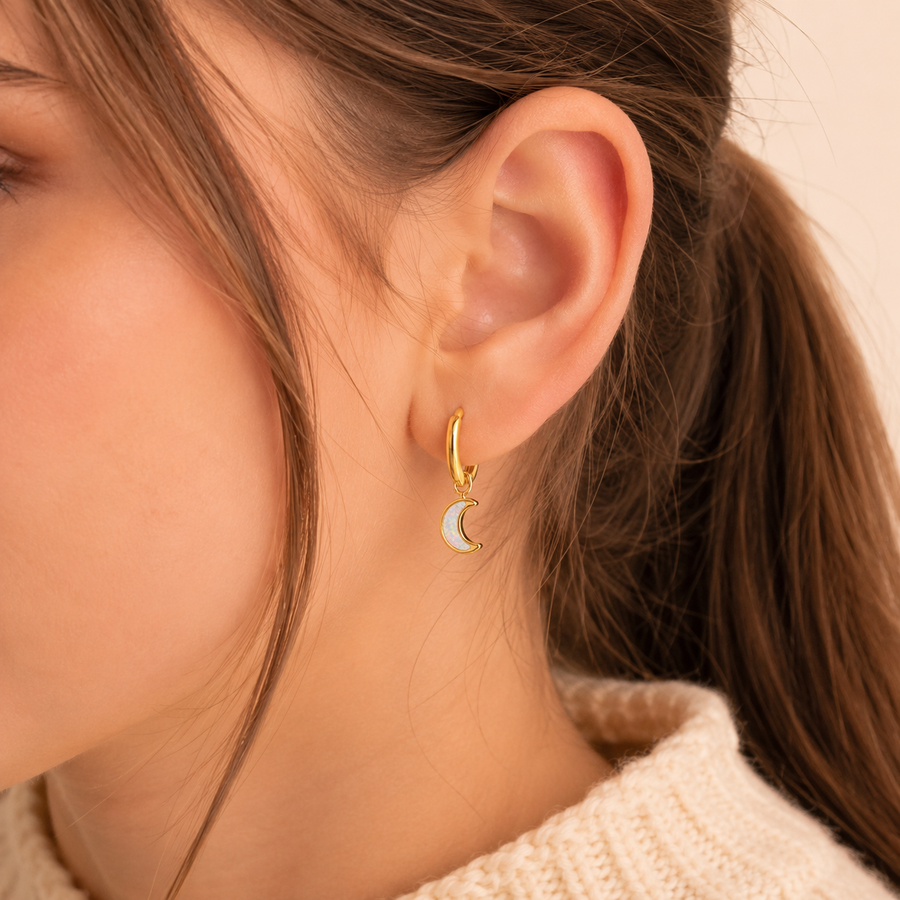 Moon & Star Charm Hoops