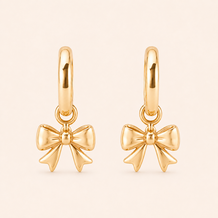 Classic Gold Bow Charm Hoops