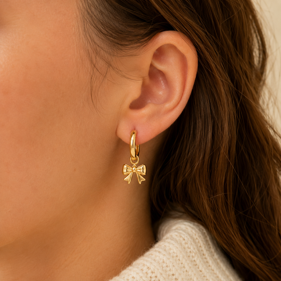 Classic Gold Bow Charm Hoops