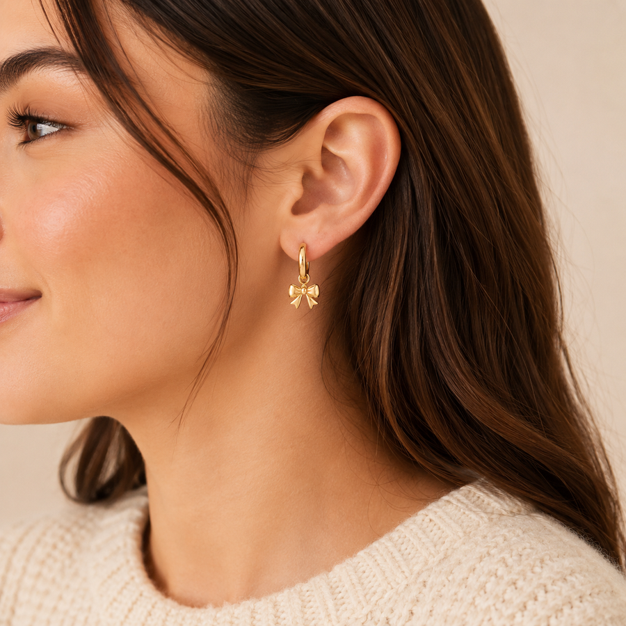 Classic Gold Bow Charm Hoops