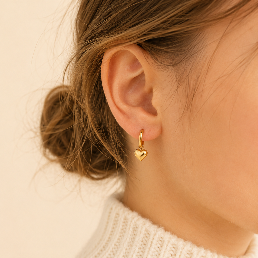 Mini Gold Heart Charm Hoops