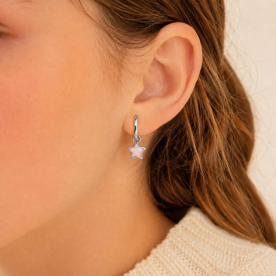 Pink Star Charm Hoops