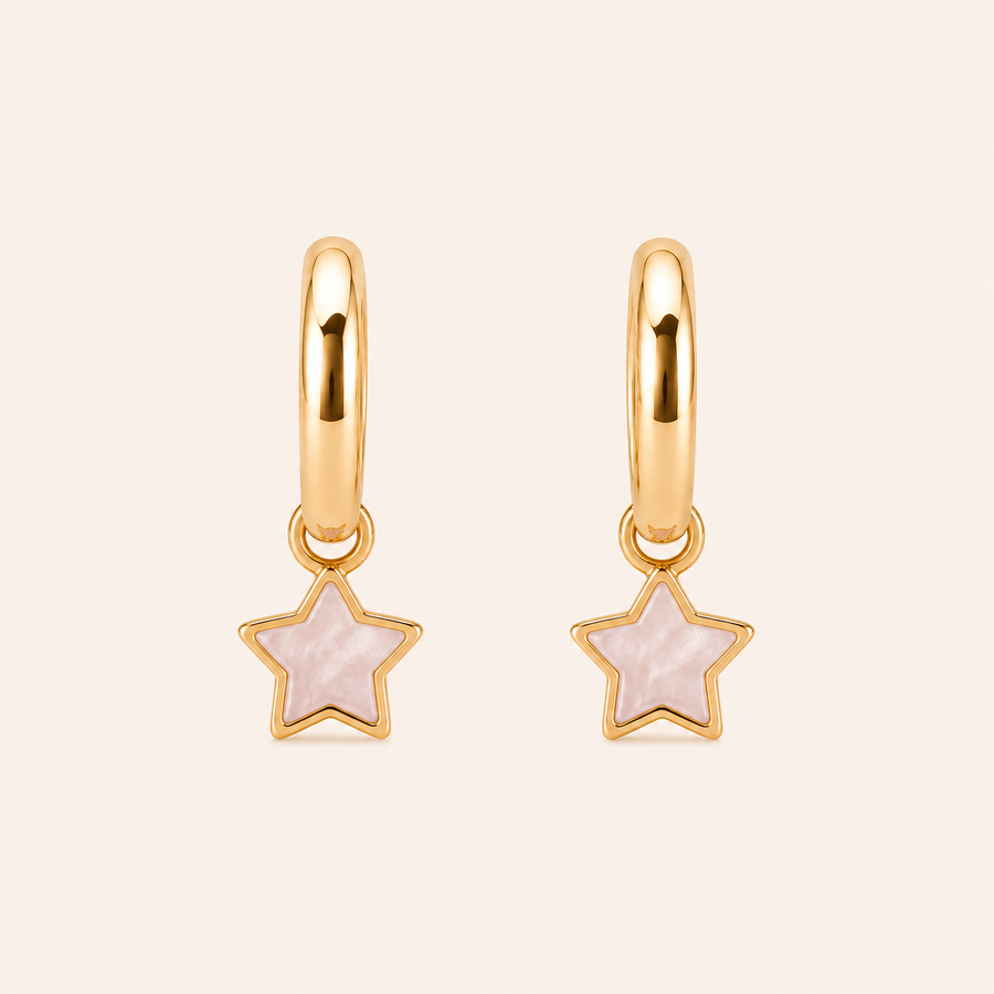 Pink Star Charm Hoops