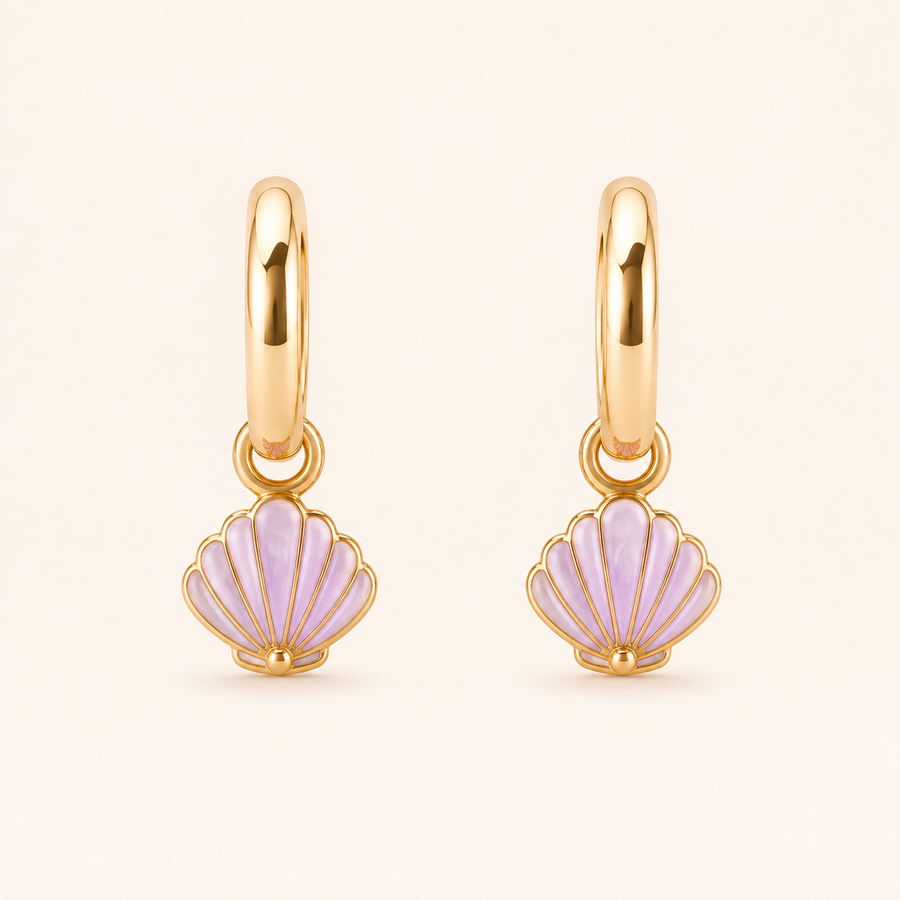 Lavender Shell Charm Hoops