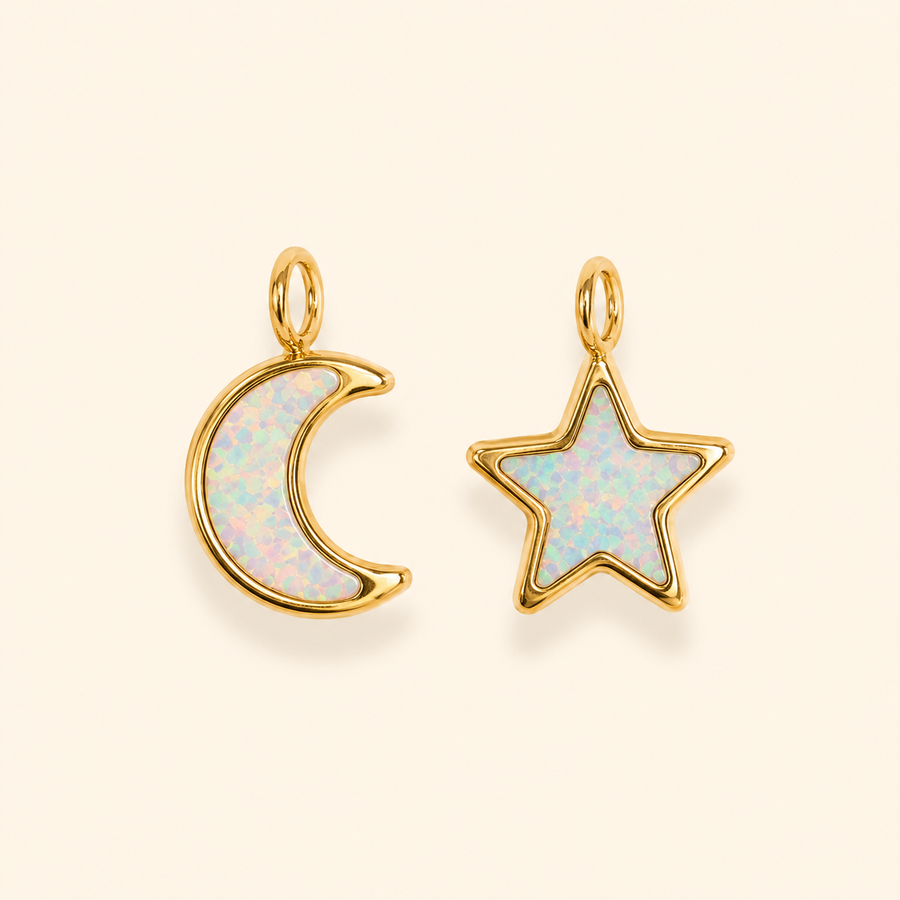 Moon & Star Charm Hoops