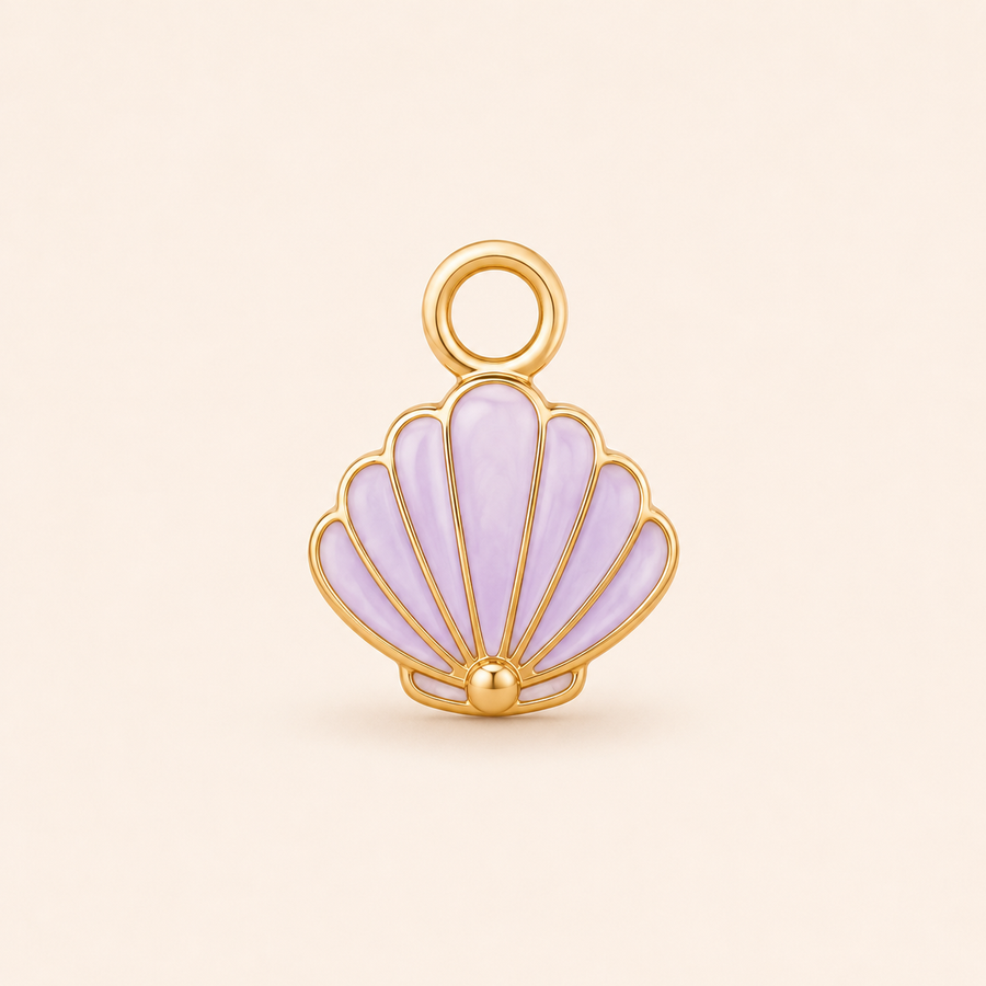 Lavender Shell Charm Hoops