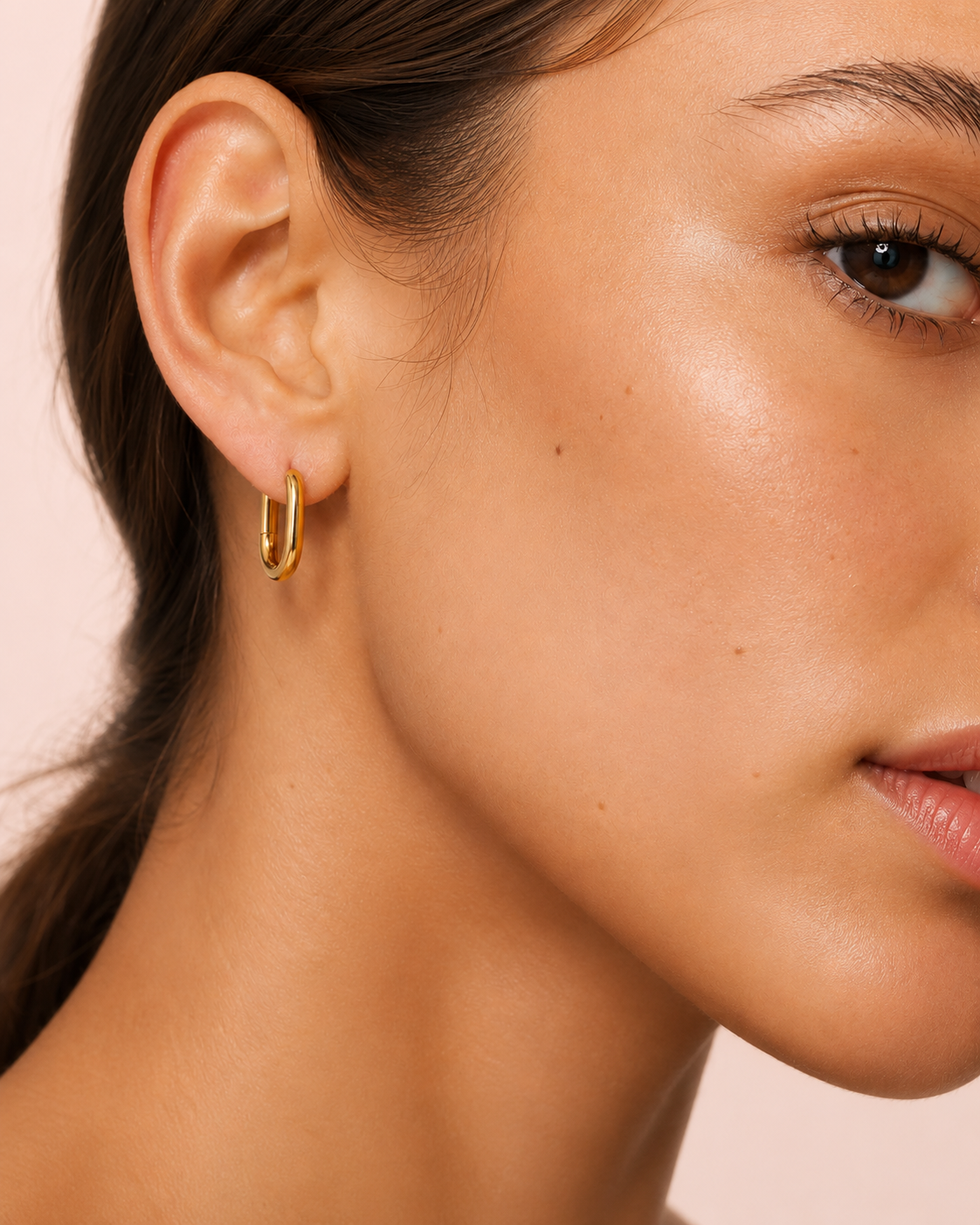 Everyday Hoops worn on ear close-up. styled