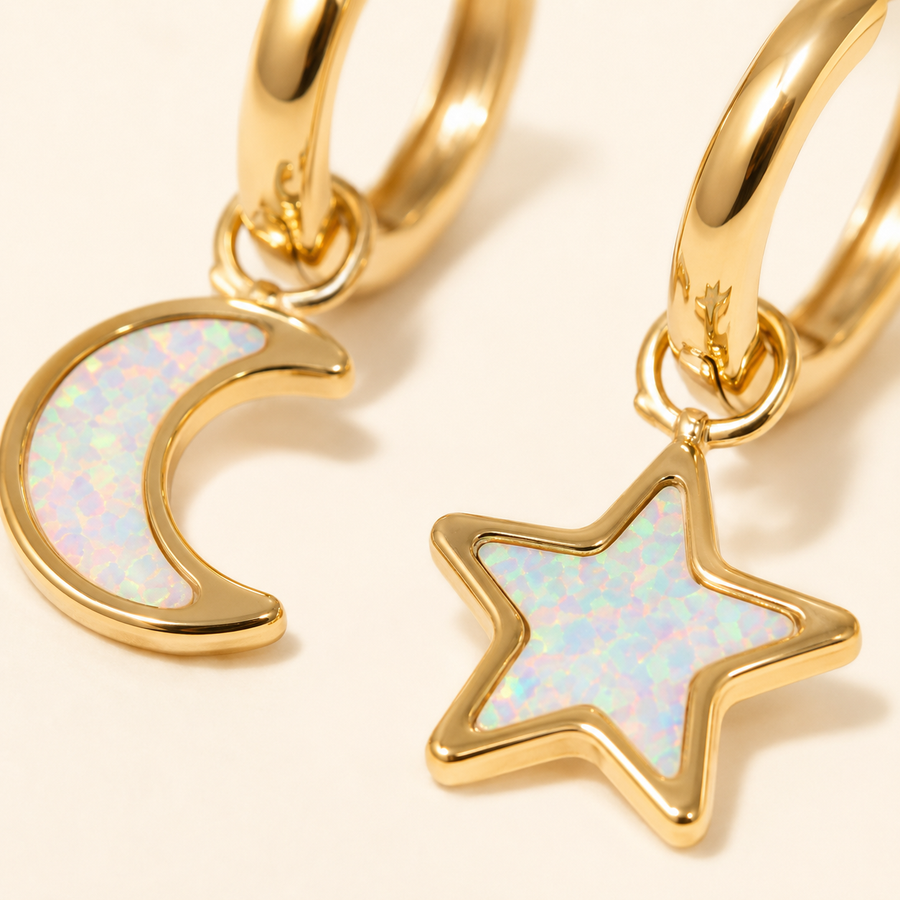 Moon & Star Charm Hoops